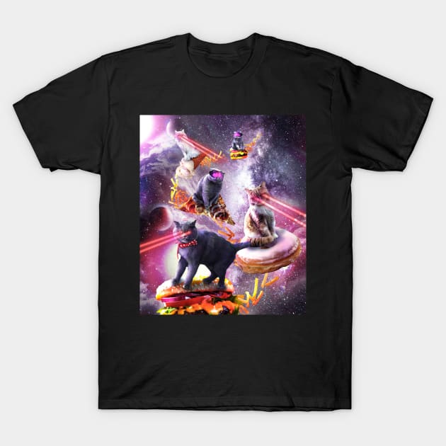 Galaxy Laser Space Cat On Burger Pizza Donut Ice Cream T-Shirt by Random Galaxy